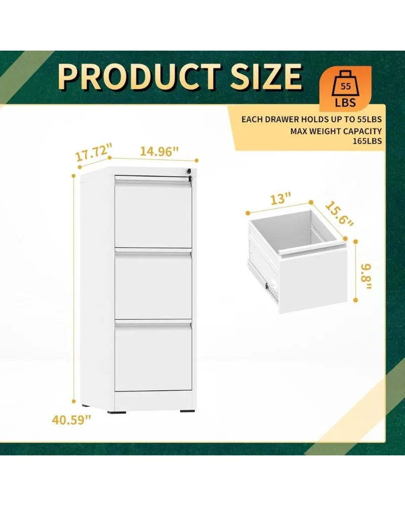 خزانة ملفات عمودية من الفولاذ الآمن مع 3 أدراج للمكتب المنزلي، وحدة تخزين شديدة التحمل للرسائل والملفات القانونية #3