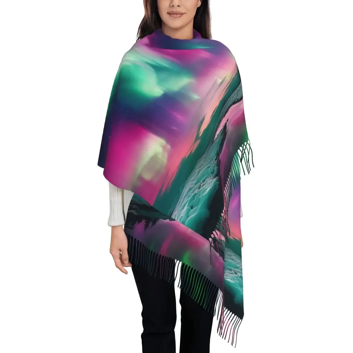 Custom Auroras Tassel Scarf Women Winter Warm Shawl Wrap Female Scarves