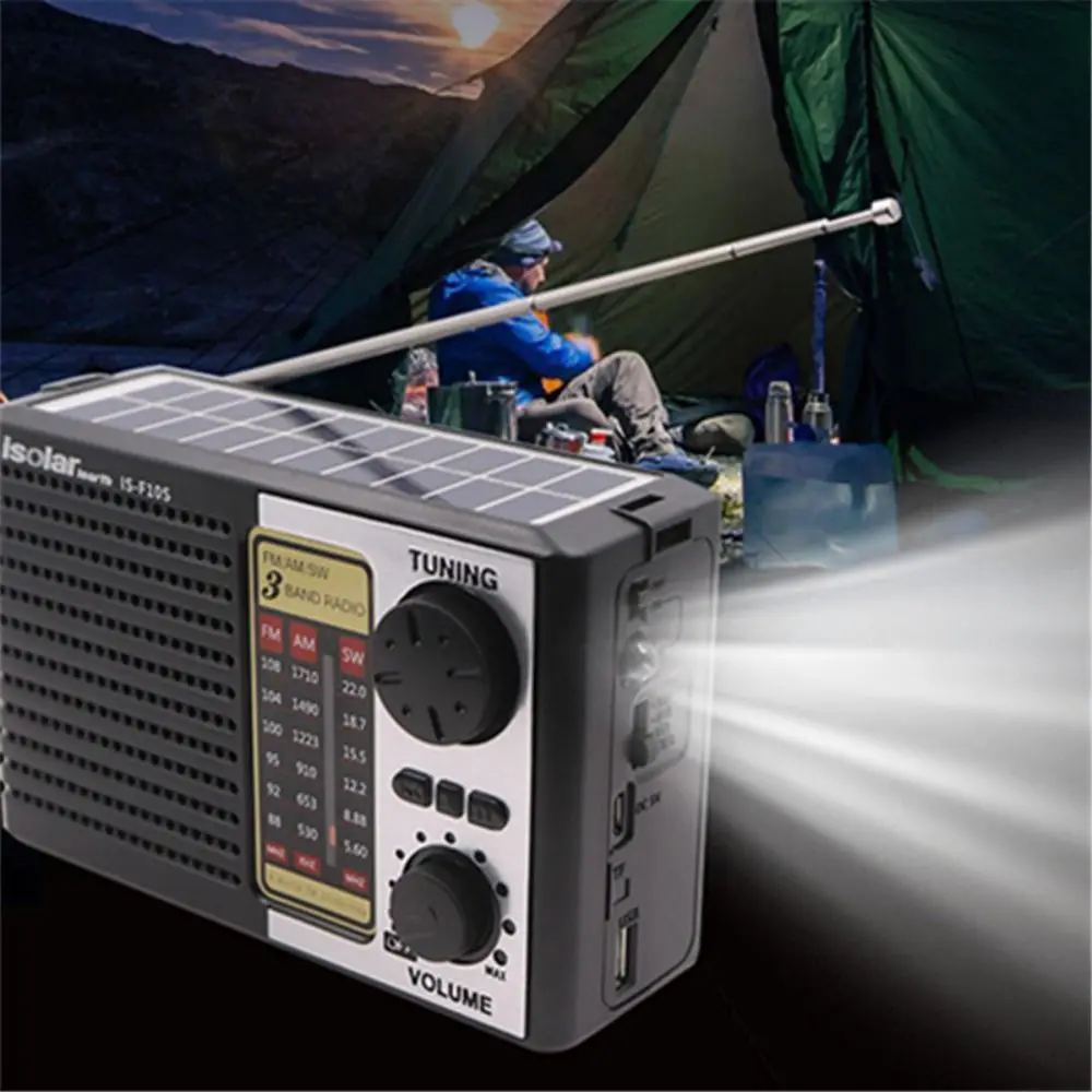 Emergency Portable Solar Radio Multi Band FM AM Full Band SW Radio High Sensitivity Solar Charging LED Flashlight