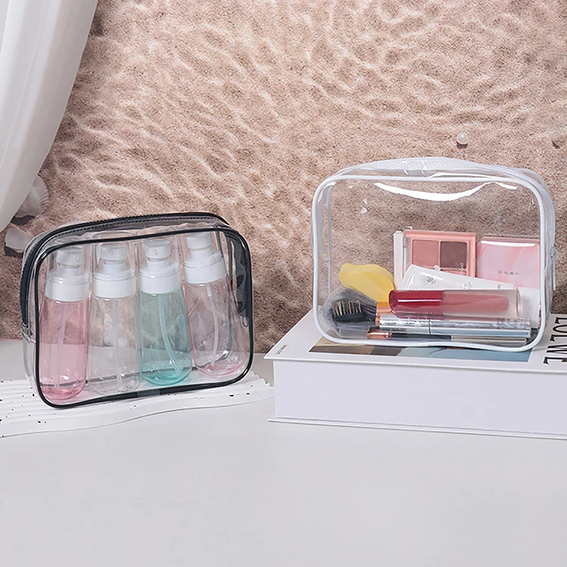 1PCS Clear Makeup Bag With Zippers Transparent Makeup Organizer Cosmetic Makeup Bags For Vacation Business Trip Airport Bathroom