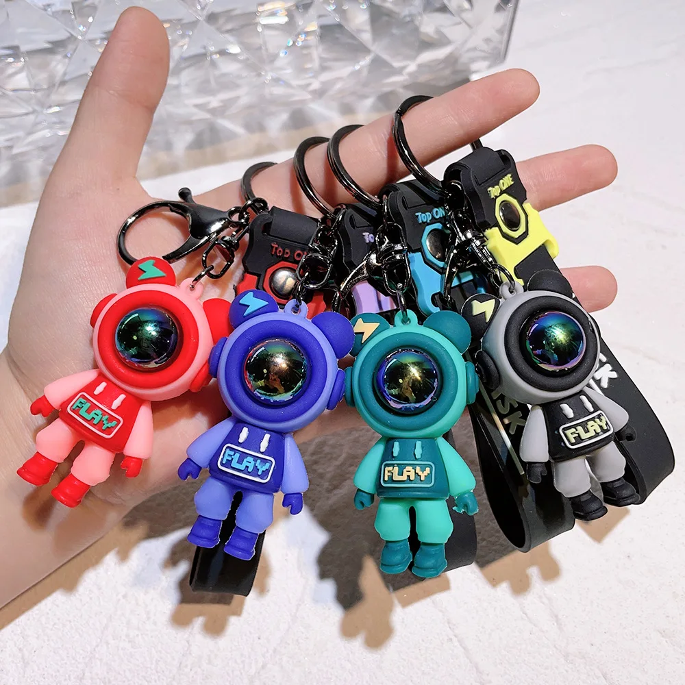 Creative Cartoon Lightning Bear Keychain Cute Astronaut Bear Doll Keyring Bag Pendant Couple Car Keyholder Bag Charm Accessories