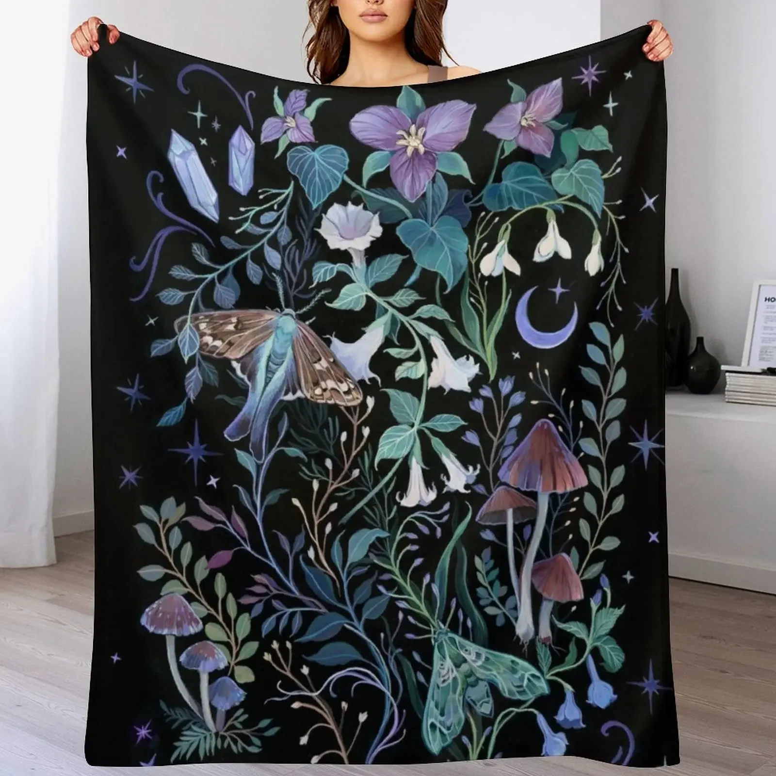 

Night Garden Moth Throw Blanket Warm Comfortable Blanket for Office Napping