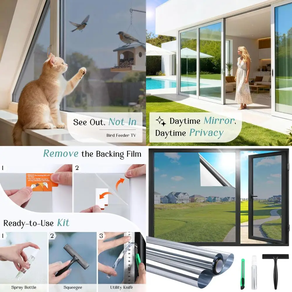 

Пленка для окон, обеспечивающая конфиденциальность, съемная, на статическом электричестве, блокирующая УФ-излучение и тепло, серебристая, 35,4 x 118,1 дюйма.