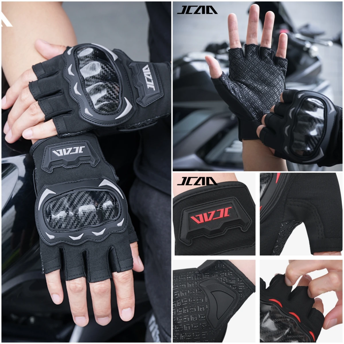 

JCAA черные летние мотоциклетные перчатки с половиной пальца, дышащие, износостойкие, с твердым корпусом, с половиной пальца, мотоциклетные перчатки для езды на велосипеде