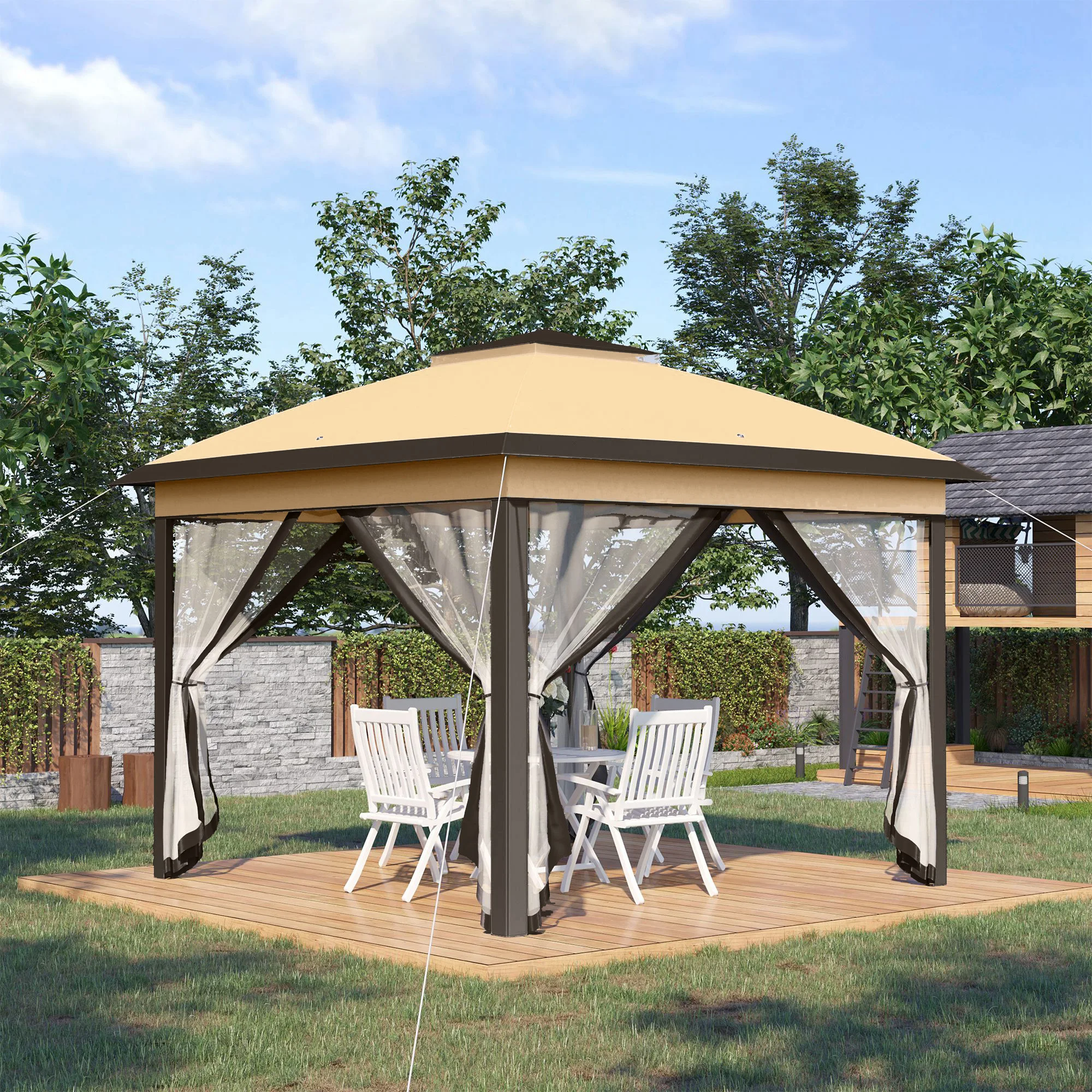 Tenda pieghevole Outsunny 3,3X3,3 m con altezza regolabile Doppio tetto Anti-Uv Beige