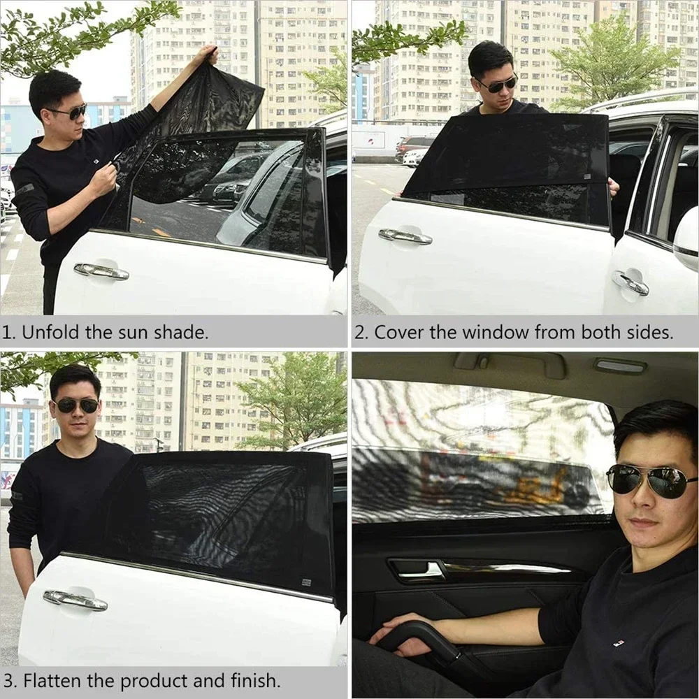 2PCS ม่านบังแดดรถยนต์ Universal ม่านบังแดดด้านข้าง SUV ผ้าม่านป้องกันยุงตาข่ายสุทธิบังแดดอุปกรณ์เสริม