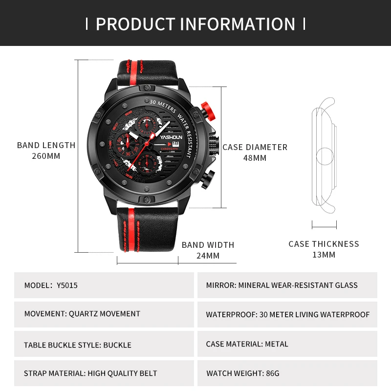 YASHIDUN 新革メンズ腕時計高級クォーツ時計男性用防水日付スポーツ腕時計カジュアル時計男性 Relojes Hombre