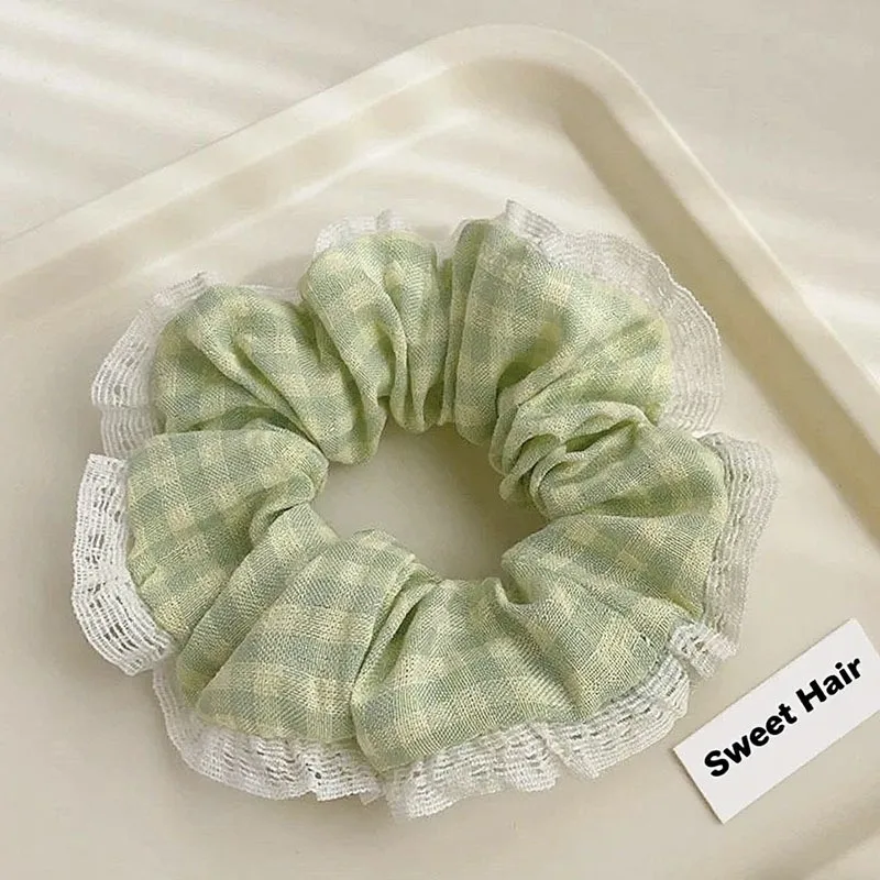 Süßes und niedliches kariertes Spitzen-Haarband, Haargummi, Ins Sweet Sister Haaraccessoires, frisches Haarband – Detail 4