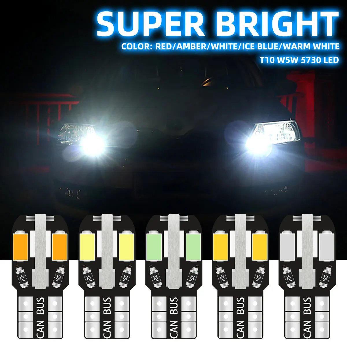10Pcs Car Interior W5W T10 LED Bulbs 5730 8SMD Canbus No Error LED Signal Lamp Clearance Lamps Rear License Plate Light Universa