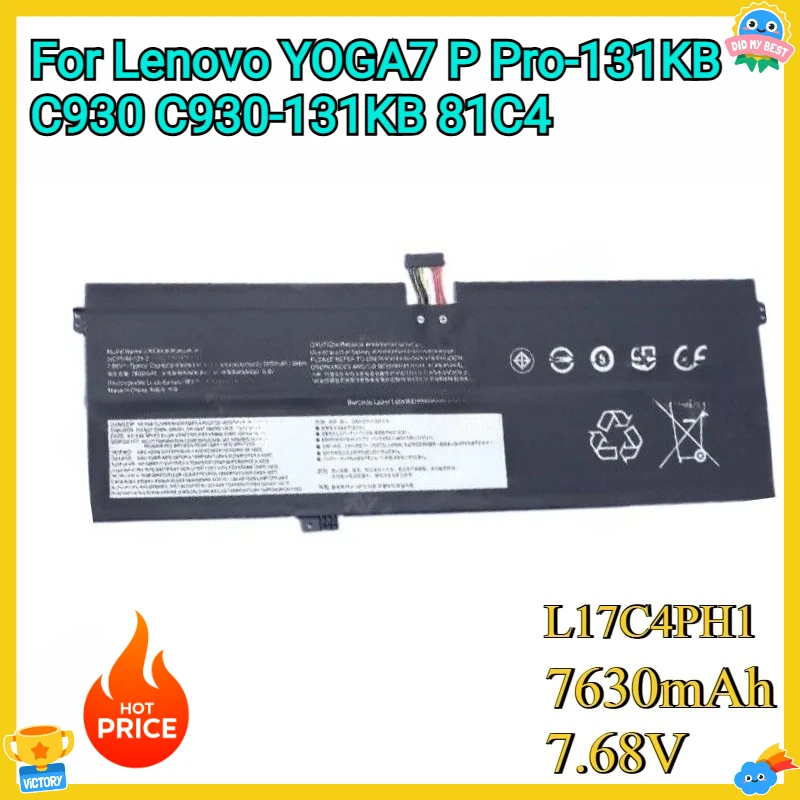 

Новый сменный аккумулятор L17C4PH2 L17C4PH1 7,68 В 60 Втч для Lenovo YOGA 7 Pro Pro-13IKB C930 C930-13IKB 81C4 литий-полимерный