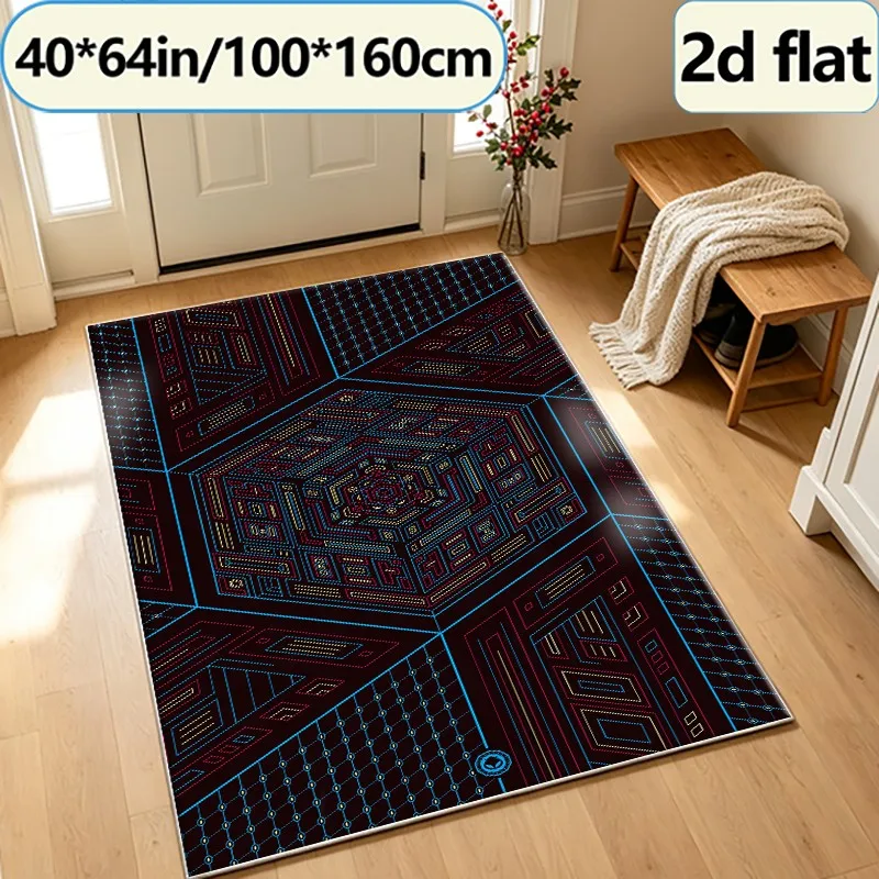 Network Isometric Geometric Line Art Carpet, Futuristic Tech Carpet, Suitable for Living Room, Bedroom, and Home Interior Decoration