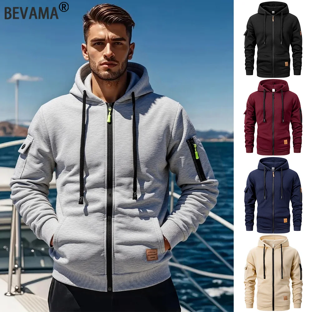 2025 جديد الخريف الرجال بلوزات طويلة الأكمام سترة هوديي سستة إغلاق سترة بلون معطف غير رسمي سليم صالح الذكور الملابس #1