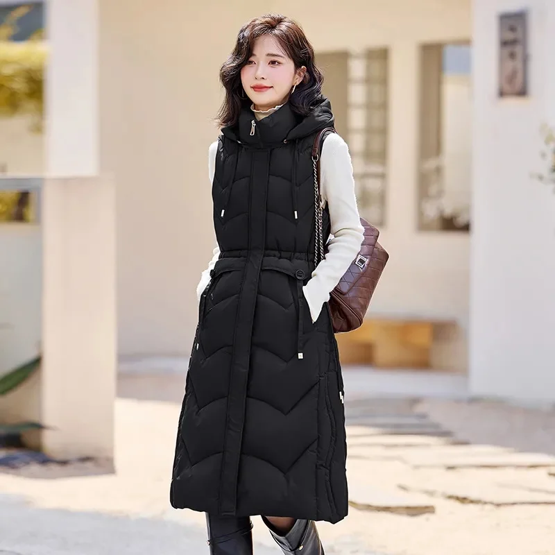 

New Winter Women Sleeveless Waistcoat Warm Puffer Jacket Ultra Light Mid Long Down Cotton Vest New Female Outwear Casual Tops