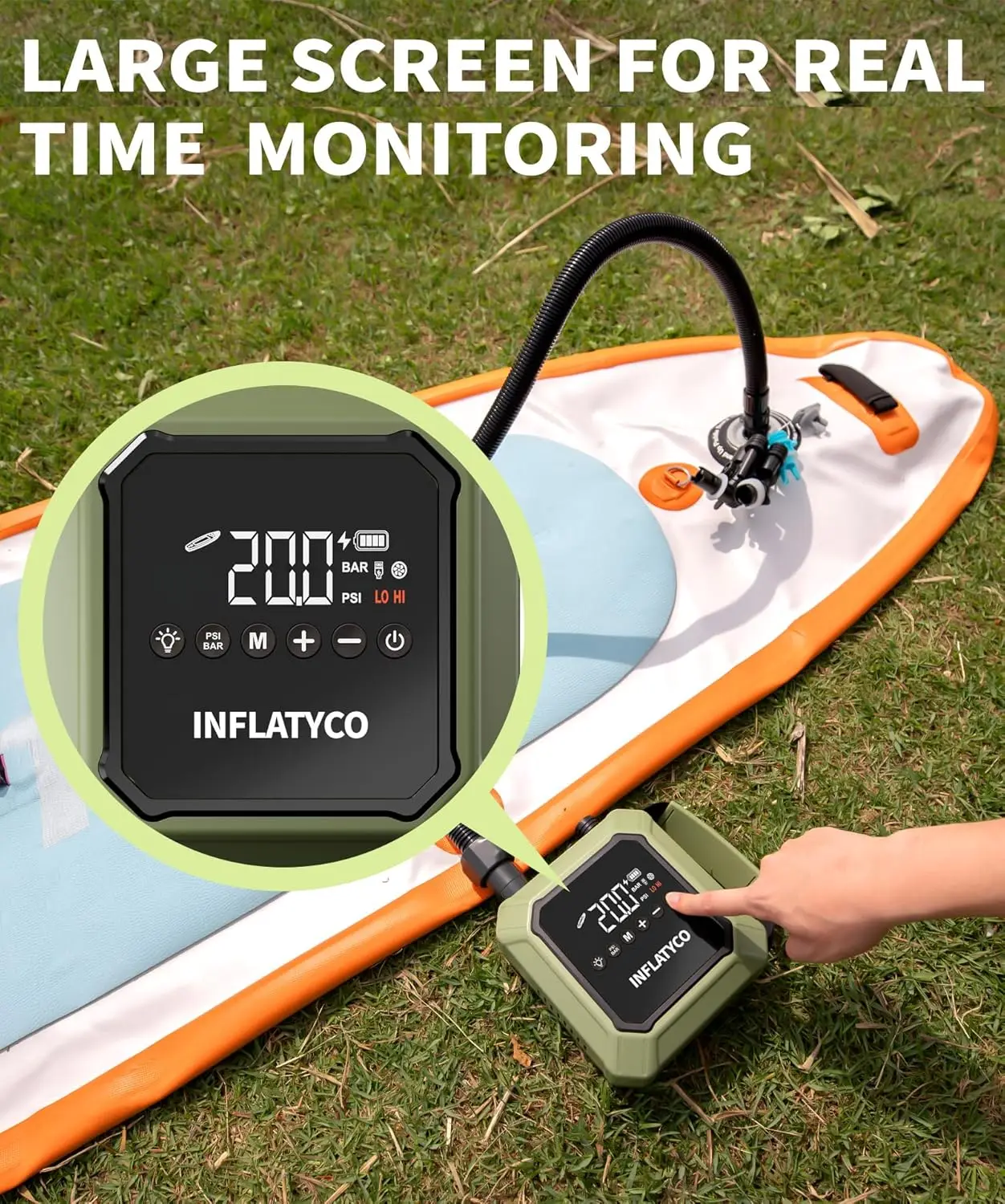 Portable Electric SUP Pump 20PSI Rechargeable Battery Inflator Deflator for Paddleboard Kayak Boat Tent