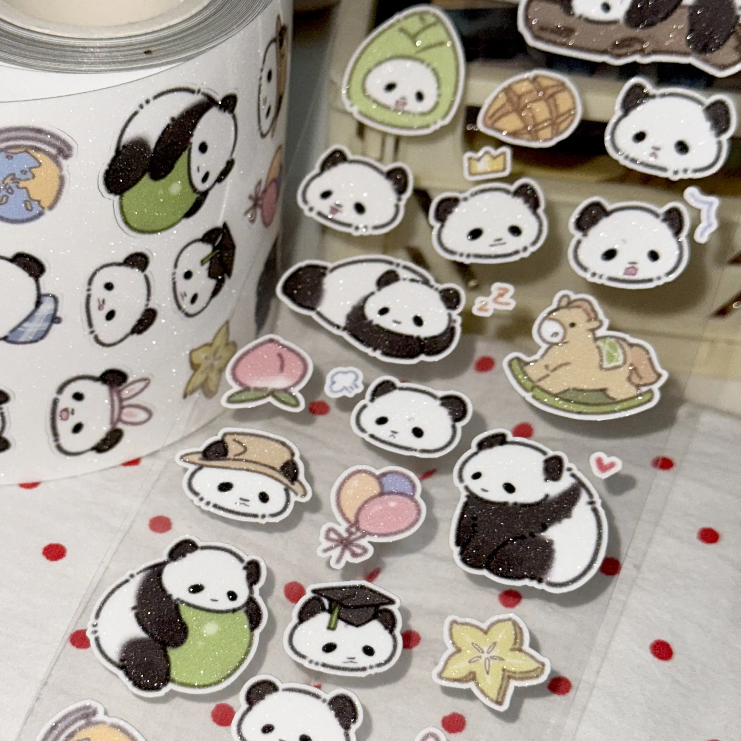 Cute Mood Panda Die cut Dispensing Sticker DIY Goo Card Journal Scrapbooking Photo Card Phone Case Collage Supply