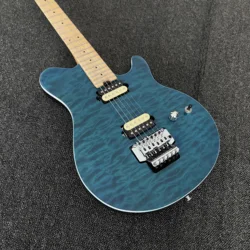 Musicman Axis Trans Blue Quilted Maple Top Electric Guitar Solid Mahogany Body With Floydrose Tremolo