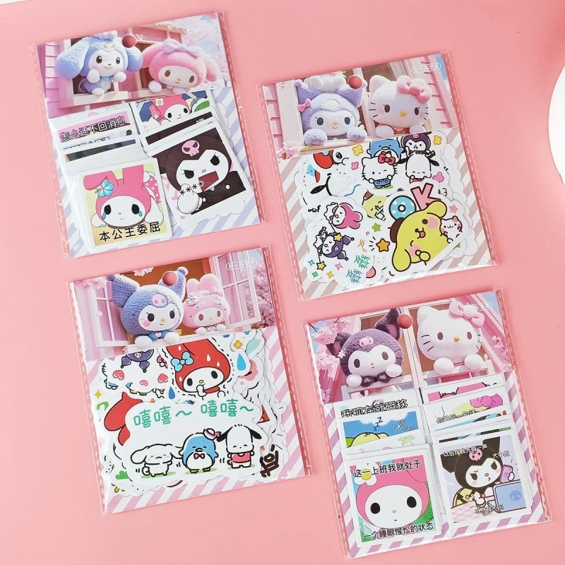 24pack/lot Sanrio Melody Kuromi Cinnamoroll Pochacco Stickers Cute Scrapbooking DIY Diary Decorative Sticker Album Stick Label