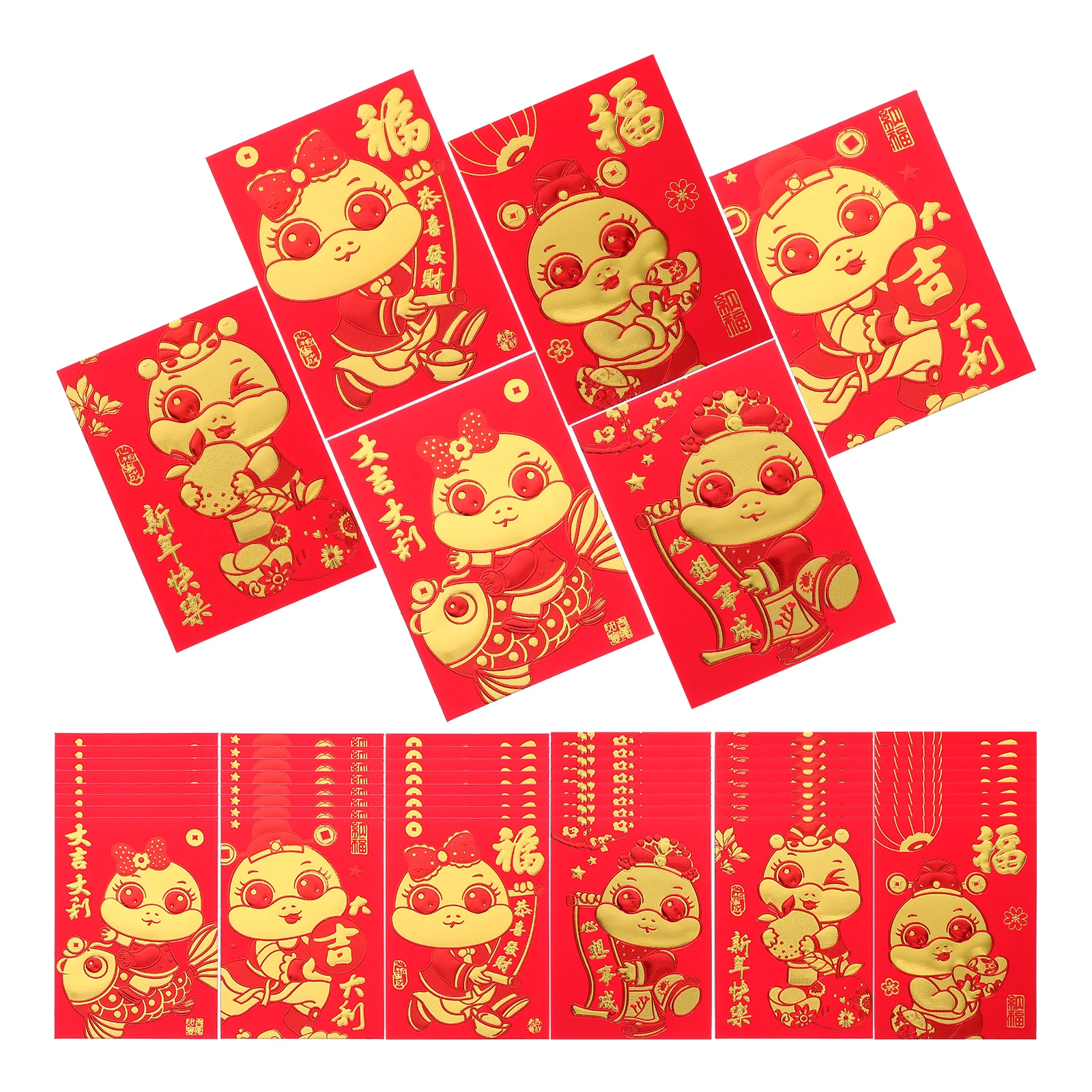 

60pcs Red Envelope Chinese Money Packet Greeting Card Envelopes Box Lunar New Year Wedding Cash Envelopes Snake Design Durable
