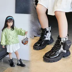 Primavera e autunno ragazze scarpe per bambini stivaletti moda stile britannico stivale singolo suola morbida scarpe versatili in pelle per bambini