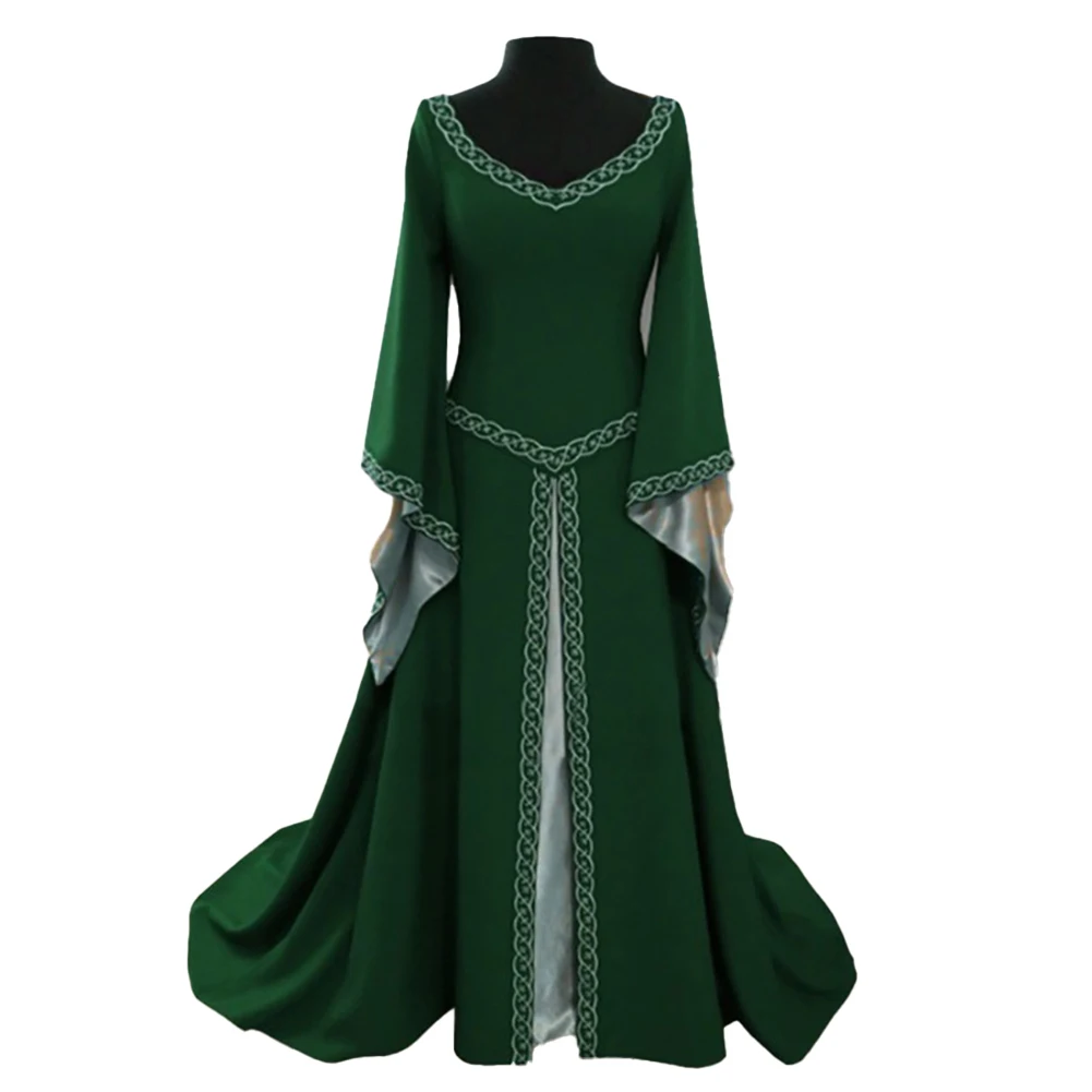 Women Ladies Medieval Renaissance Dress Wedding Party Cosplay Costume V Neck Maxi Dress Robe Fashion