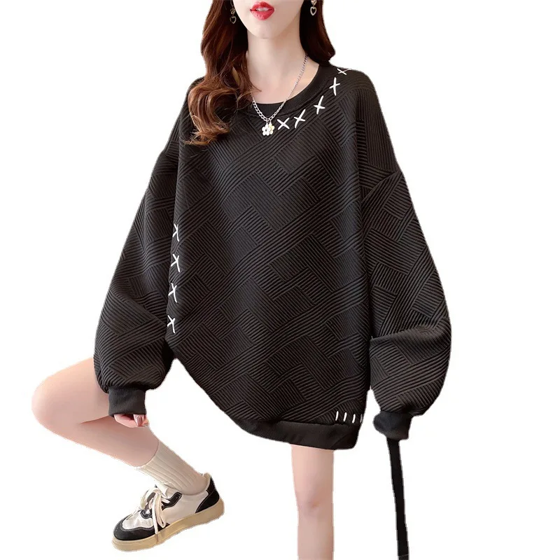 Early Spring Sweater Female Korean Version of Loose Thin Section of The Middle Length Waffle Blouse Jacket