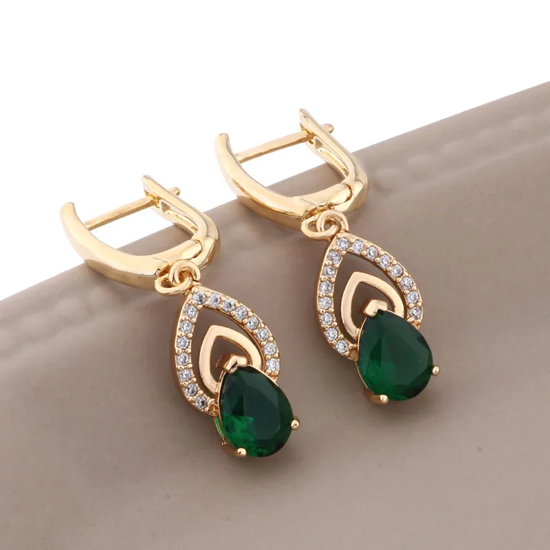 New Trend 2024 Drop Earrings for Women Gold Color With Shiny Green Natural Zircon Accessories Vintage Daily Fashion Jewelry
