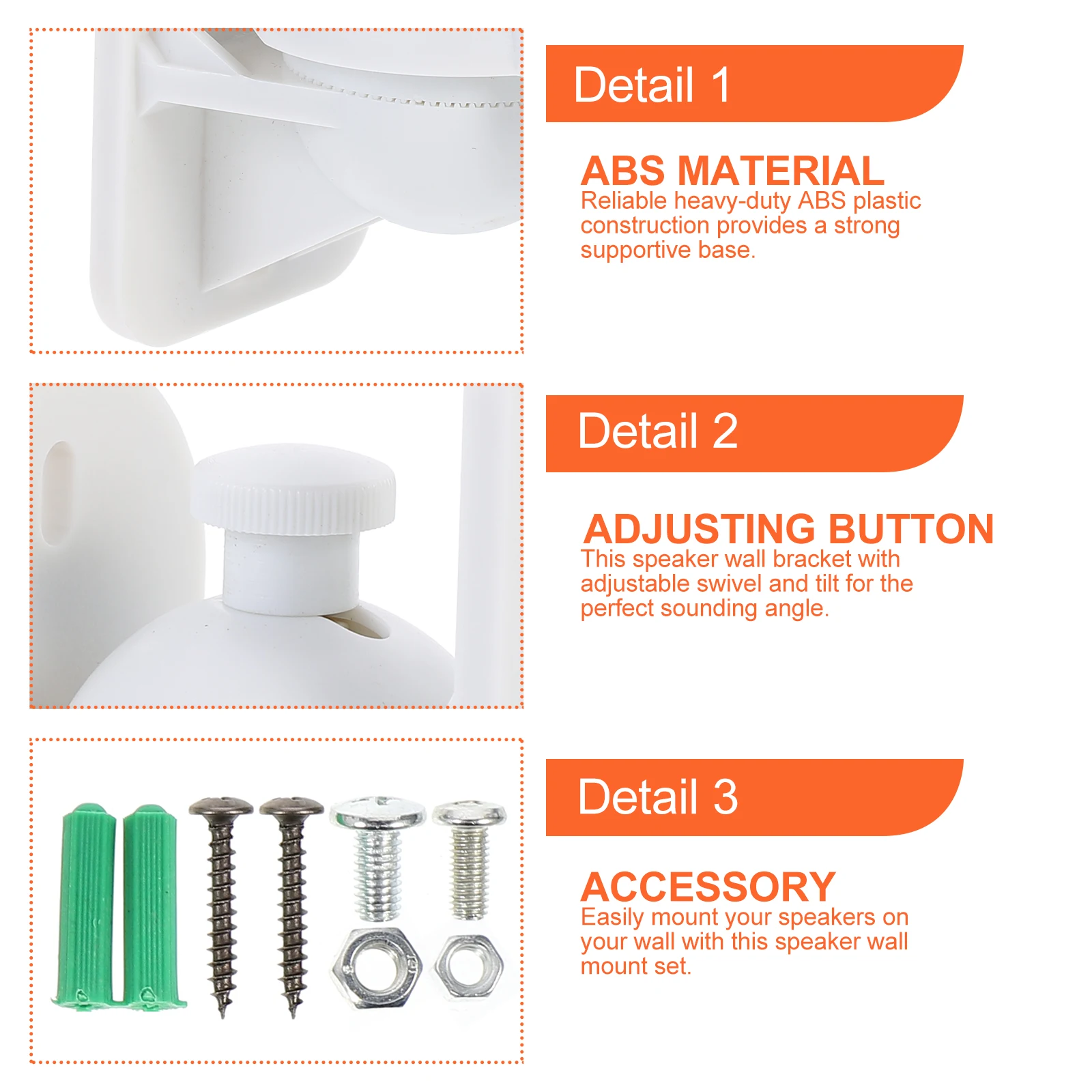 

2 Sets White Speaker Wall Bracket Mount Rack For Surround Sound Swivel Tilt Adjustable Durable Abs Audio Stand Home Kitchen Rv