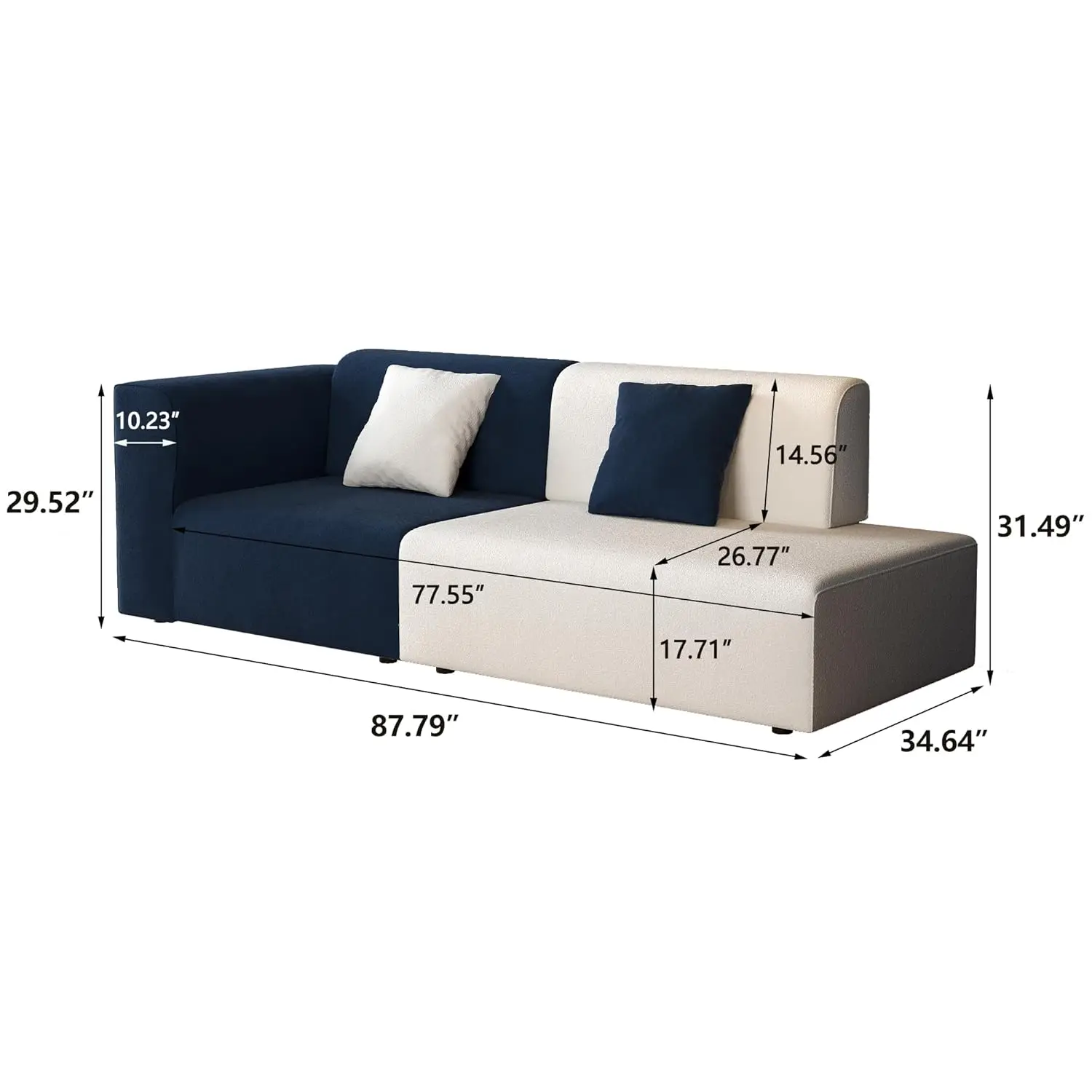 #Modern Minimalist Two-Tone Fabric Sofa, 87.79” L-Shaped Chaise Lounge for Dual use in Living Room or Bedroom, Ideal, Customized