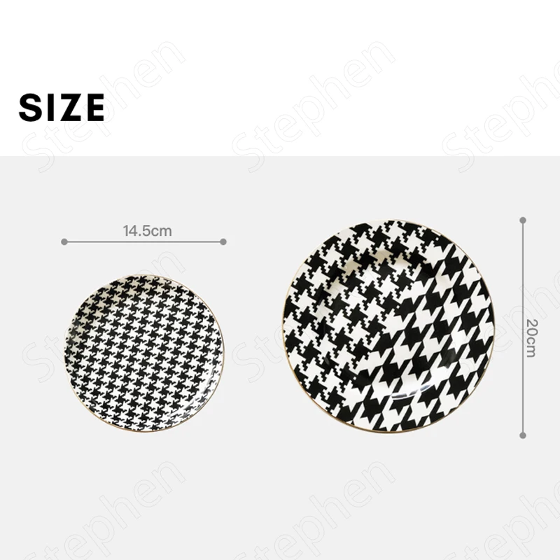 Nordic Ins Classic Black White Grid Ceramic Plate Modern Houndstooth Dinner Plates Afternoon Tea Cake Dessert Dishes Tableware