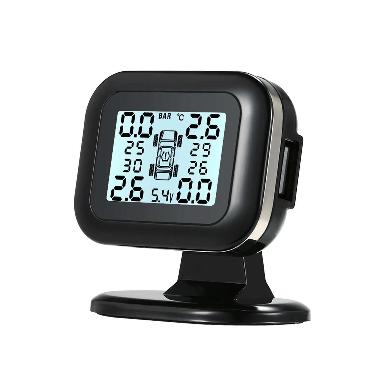 TPMS Tire Pressure Monitoring System Wireless Real-time LCD Display 4 External Sensors Alarm Function