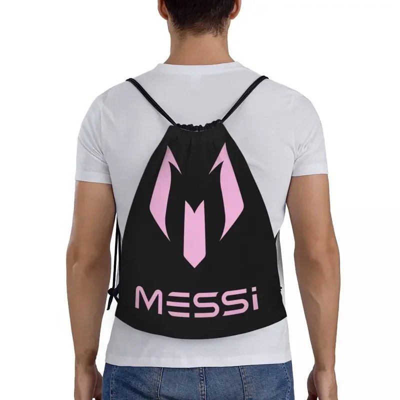 Custom Pink Messis 10 Football Soccer Drawstring Backpack Bags Women Men Lightweight Gym Sports Sackpack Sacks for Traveling