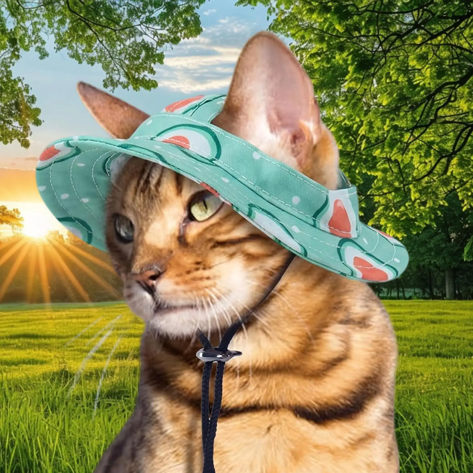 Bucket Hat For Dogs Pet Cute Avocado Print Sun Visor With Ear Hole Adjustable Chin Strap Cat Adjustable Hat For Commuting Travel