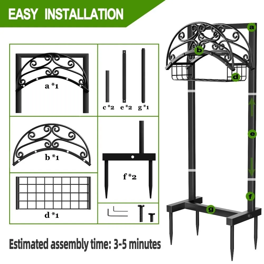 Vintage Garden Hose Rack Ground Insert with Storage Basket Water Hose Hanger Vertical Iron Art Hose Storage Holder