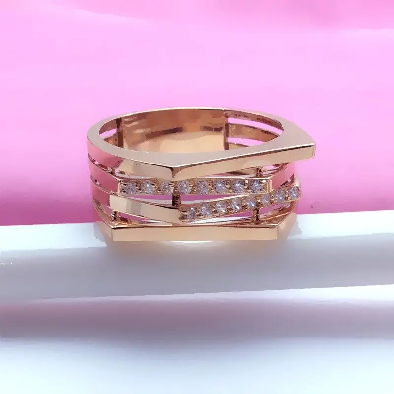 585 Purple Gold Irregular inlay Diamonds  rings for women Plated 14K Rose Gold Fashion Classic Trendy Ring Adjustable Jewelry - view 3