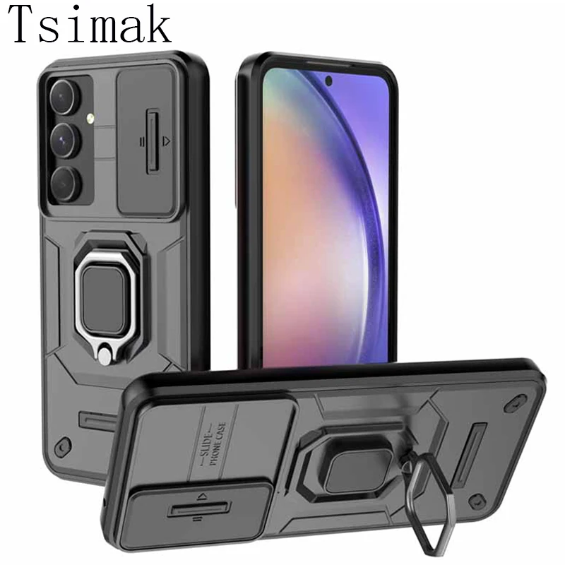 For Coque Samsung A55 Case Shockproof Armor Slide Lens Protect Holder Phone Cover for Galaxy A15 A25 A35 A55 A 55 M15 M35 M55 5G