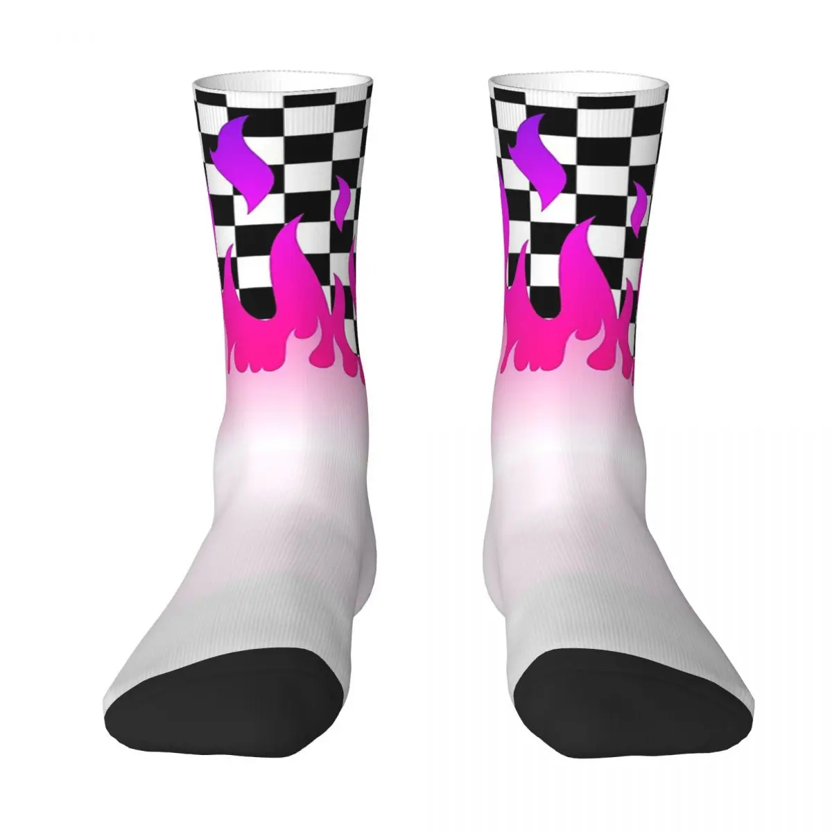 Pink Flame Checkerboard Men Women Happy Socks Cycling Novelty Spring Summer Autumn Winter Stockings Gift