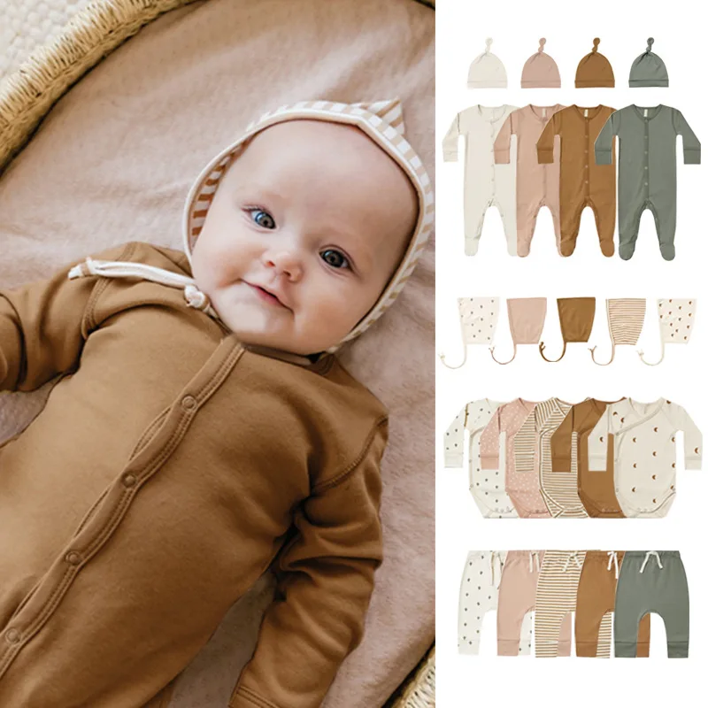 Newborn Baby Rompers Organic Cotton Clothing Set Jumpsuit+Pant+Hat Autumn Spring Winter Long 0-24M Sleeve Baby Boy Girl Clothes