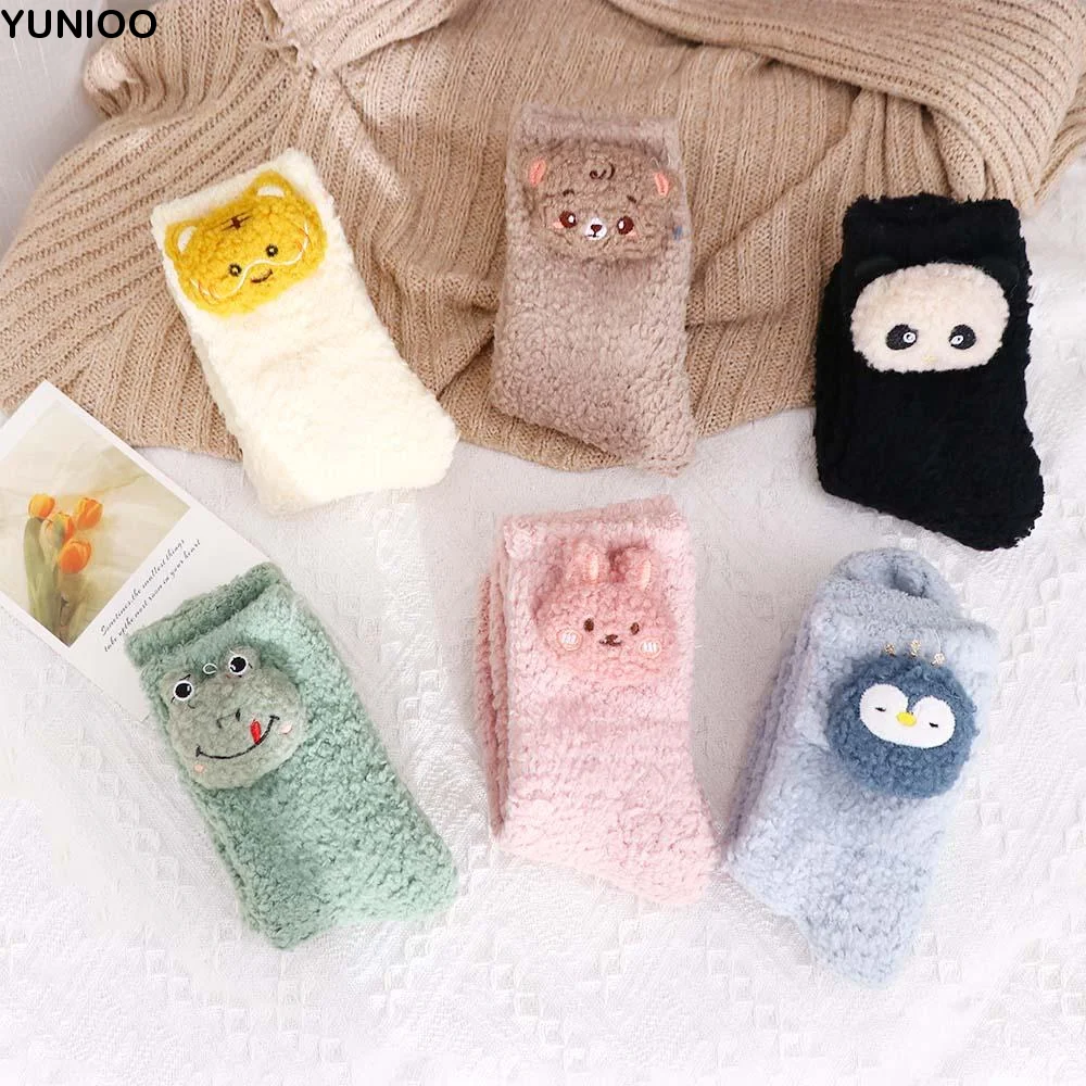

Breathable Three-dimensional Middle Tube Penguin Bear Coral Fleece Socks Cartoon Hosiery Floor Socks Women Frog Socks