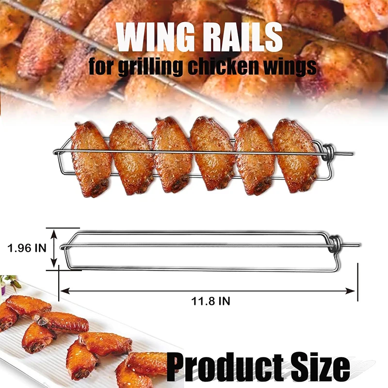 Rails d'aile de poulet pour griller, 4 pièces, support d'aile de poulet de serrage en acier inoxydable, Rails d'aile de barbecue, support de rôtissoire de poulet JT585