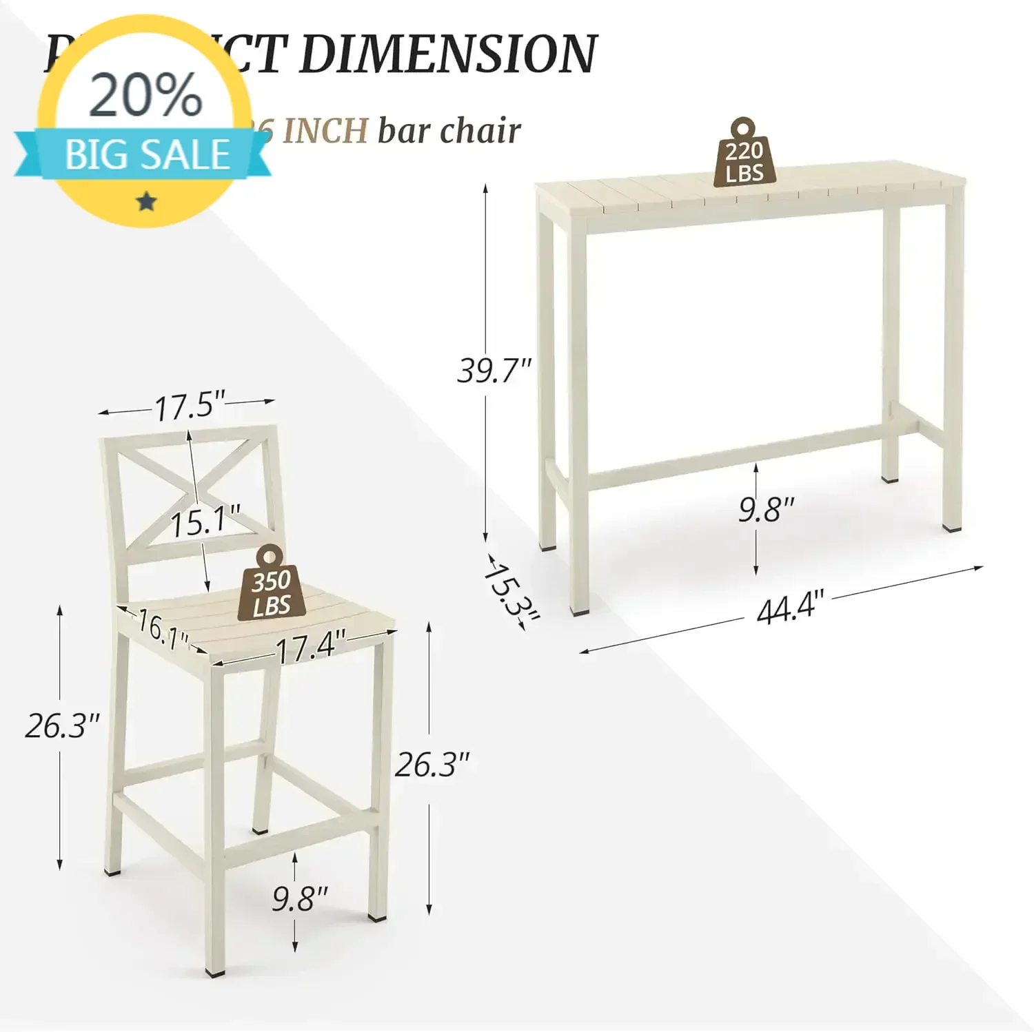 

BestsellerBestseller[XMSJ]Outdoor Bar Height Table and Chairs Set, 3 Piece Patio Pub Bar Set with 45" Slatted High Top Table and