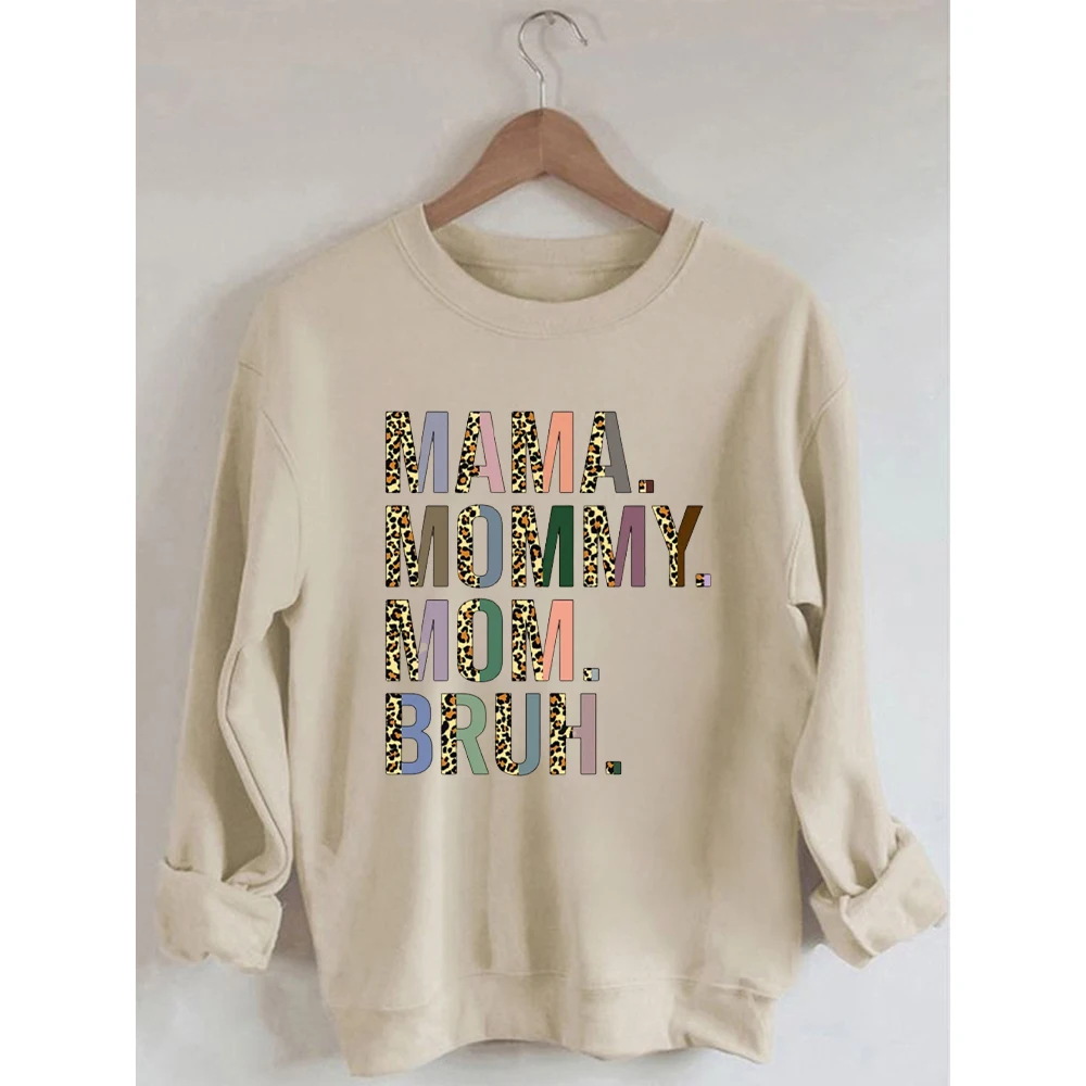 

Rheaclots Women's Mama Mom Mommy Bruh Printed Cotton Female Cute Long Sleeves Sweatshirt