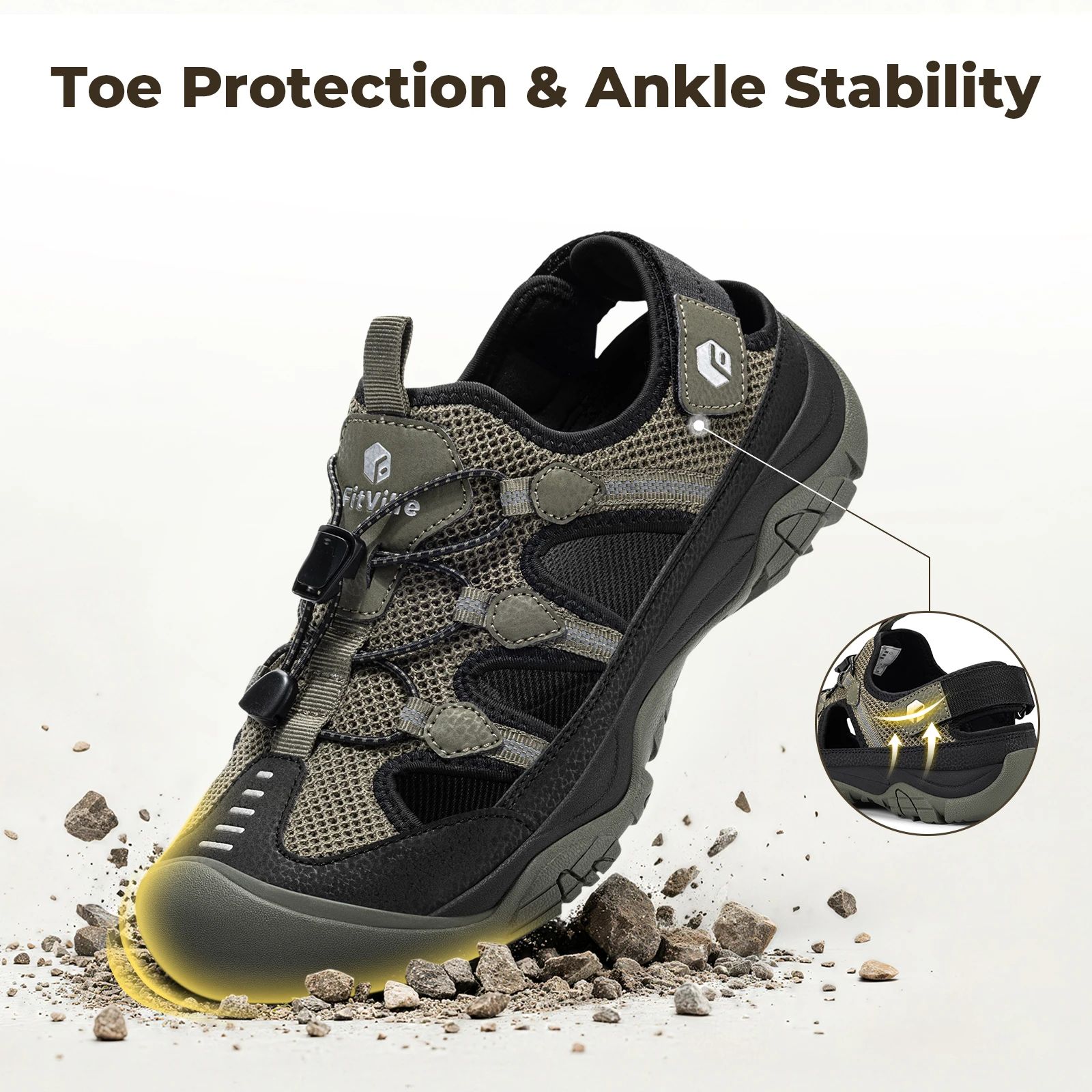 FitVille Men's Sandals Wide Closed Hiking Sandal Arch Support