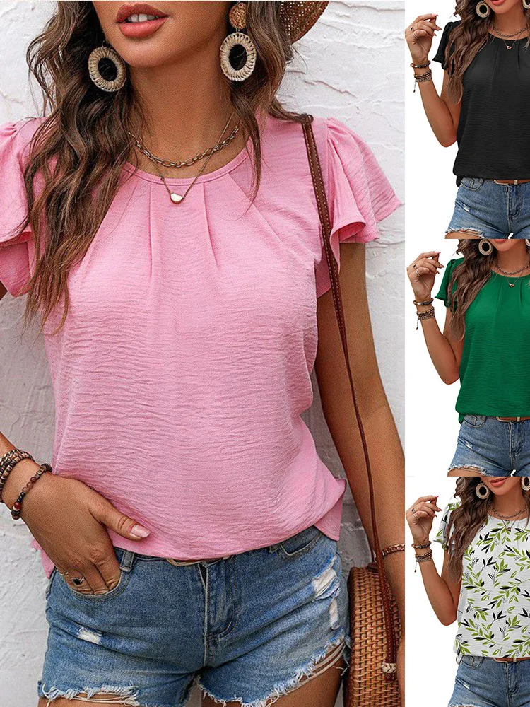 

Ladies Summer Faionable Color Oversized round Ne irt Sle T-irt Streetwear Casual Comfortable Loose Fit Top