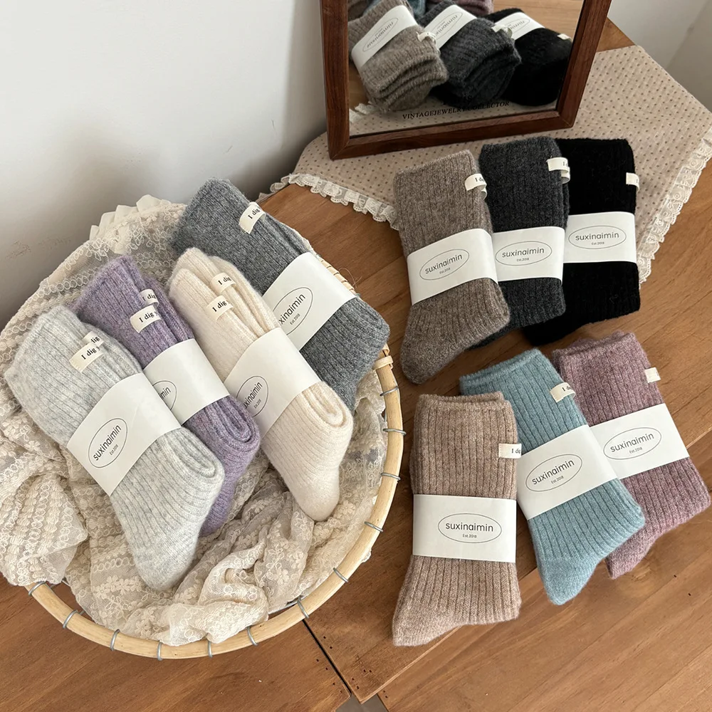 

5% Wool Women Long Socks High Quality Candy Color Cotton Crew Socks Japanese Fashion Breathable Winter Warm Middle Tube Socks