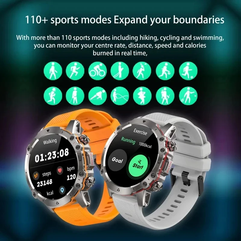 Reloj inteligente resistente al agua Ip68 para hombre, accesorio de pulsera resistente al agua con Bluetooth, llamadas y voz, Pantalla AMOLED HD, estilo militar, ideal para deportes al aire libre, 2024