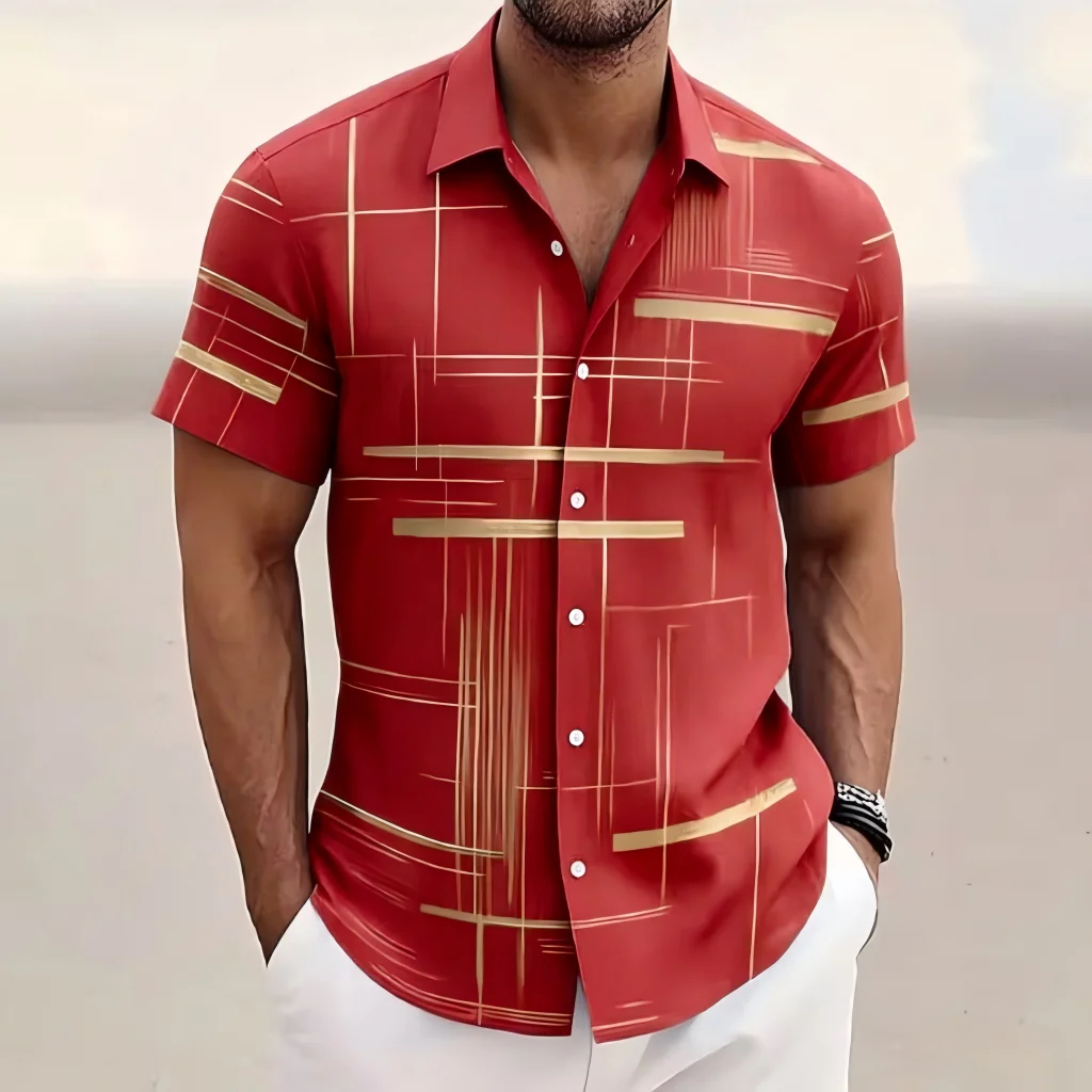 

Men's collar short sleeved shirt with button design, casual and comfortable, fashionable and trendy, street outdoor, soft fabric