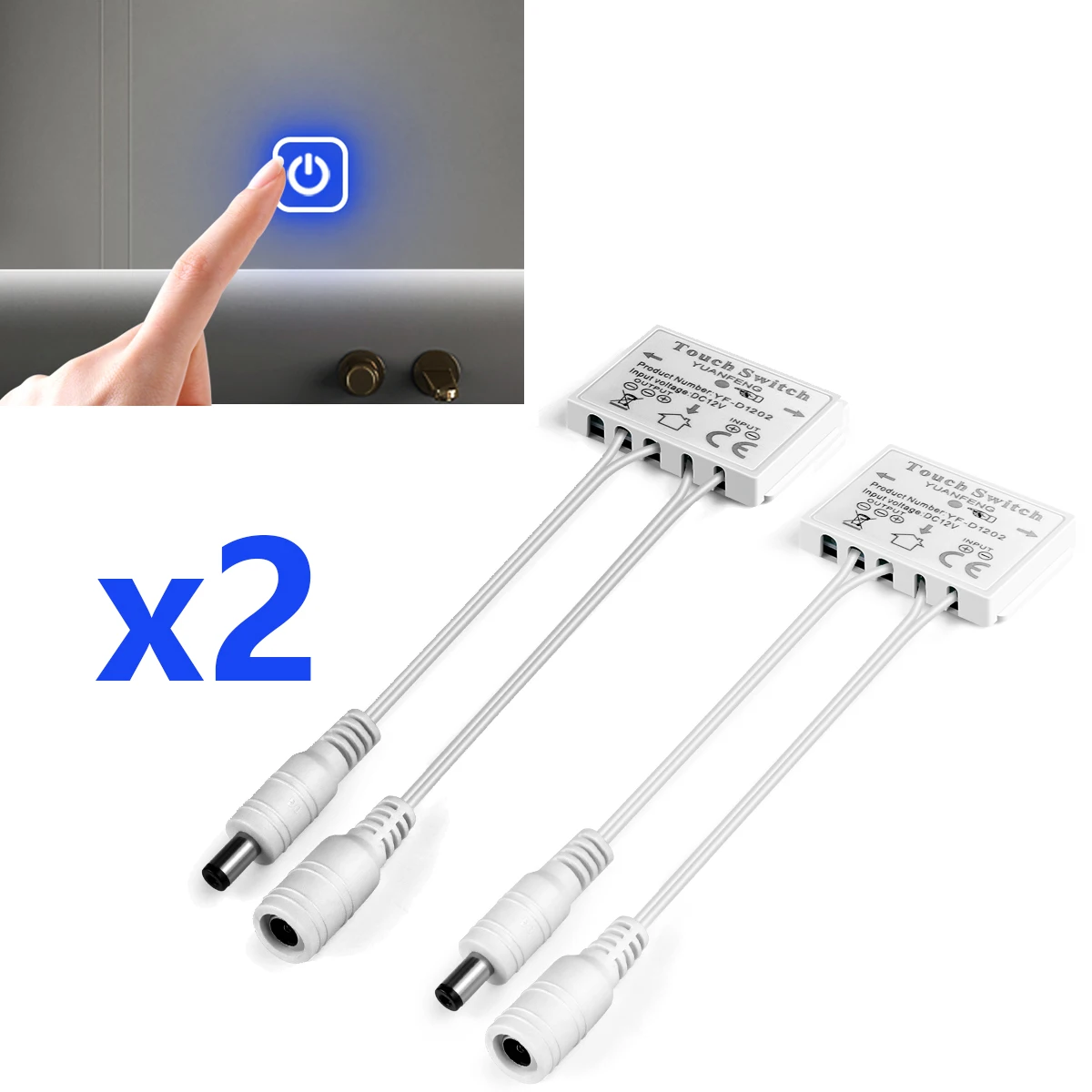 2 szt. w opakowaniu przełącznik dotykowy ściemniacz do listwy oświetleniowej LED kontroler podświetlenia lustra DC12V Srepless ściemnianie przełącznik domowy