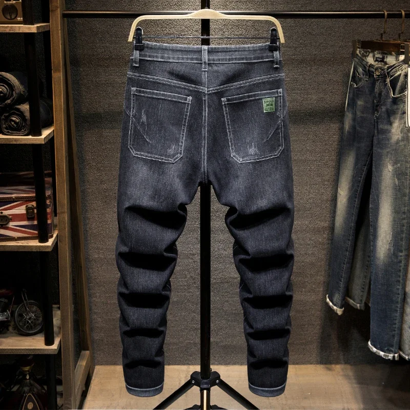 Oversized Men's Slim Jeans New Autumn Hole Patch Design Stretch Denim Pants Male Brand Trousers Plus Size 42 44 46