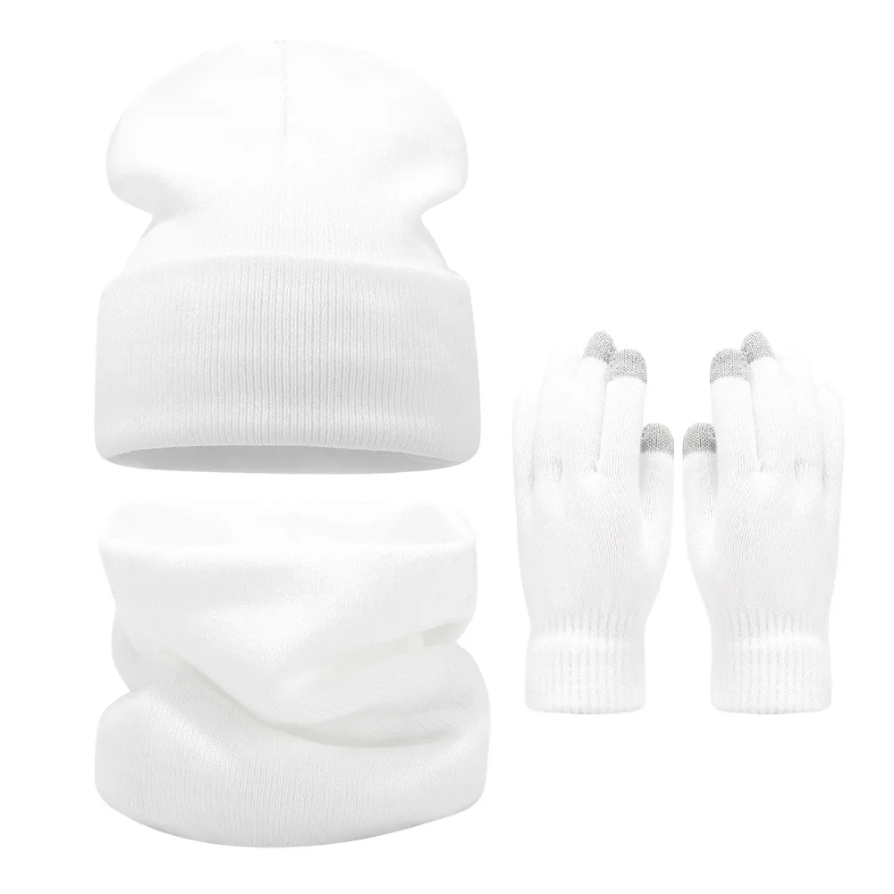 3Pcs/Set Warm Winter Hat Scarf Gloves Set Thicken Windproof Knit Beanie Snood Set Soft Elastic Scarf Neck Warmer for Men Women