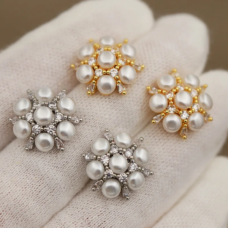 New Sight Design Zirconia Snowflake Stud Earrings for Women Fashion Brand Brand Jewelry Pearl Beads Flower Delicate Earrings